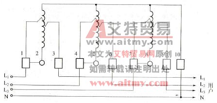 DT8型40~80A直接接入式三相四线制有功电度表的接线