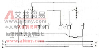 DS8型380V、5A电流互感式三相三线制电度表的接线