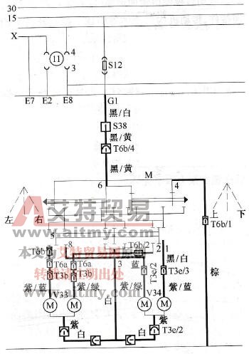 电动后视镜电器电路图