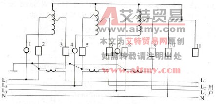DT8型5A电流互感式三相四线制有功电度表的接线