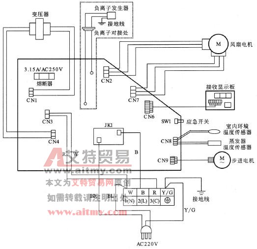 海尔KFR-26GW/(BP)5变频空调器的室内机控制接线图