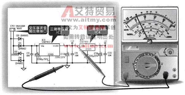 检测三端稳压器IC4的输入电压