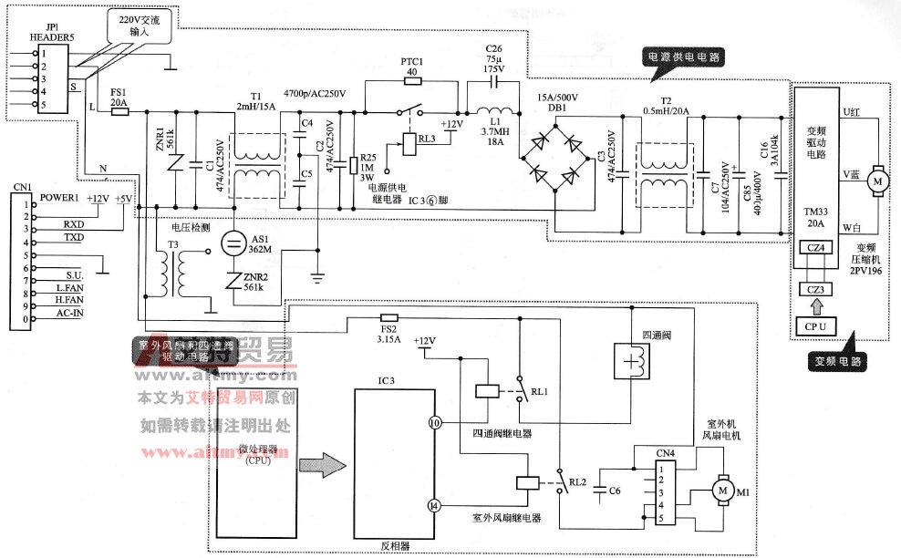 美的KFR-26 (33) GW/CBPY变频空调器的室外机的电源及驱动电路