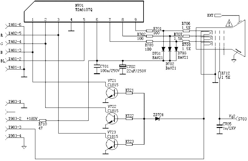 视放电路：TDA6107  