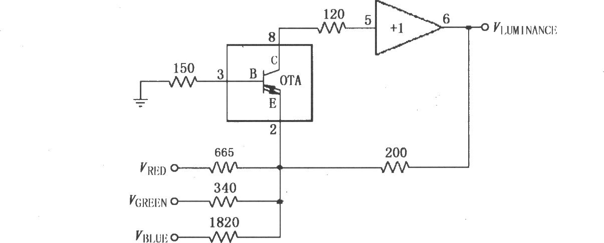 由宽带跨导型运算放大和缓冲器OPA660构成的视频亮度矩阵电路