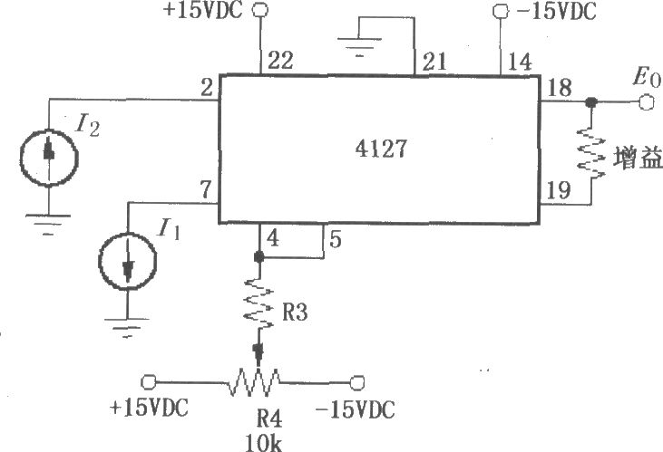 I1为负、I2为正时的对数变换功能电路(对数放大器4127)