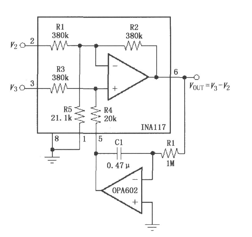 由OPA602构成反馈的交流耦合电路(INA117)