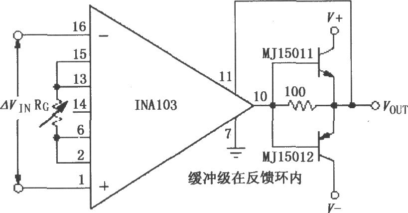 INA103扩大输出驱动能力放大电路