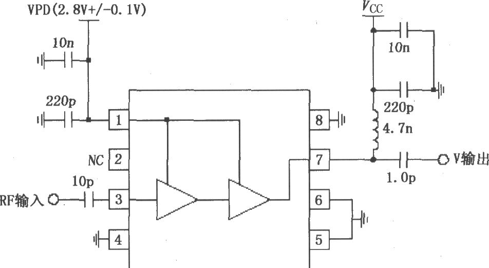 由RF2324构成的1880MHz内部集电极偏置放大器应用电路