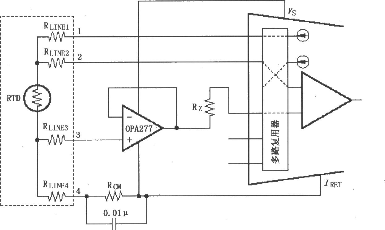 XTR108四线RTD连接电路