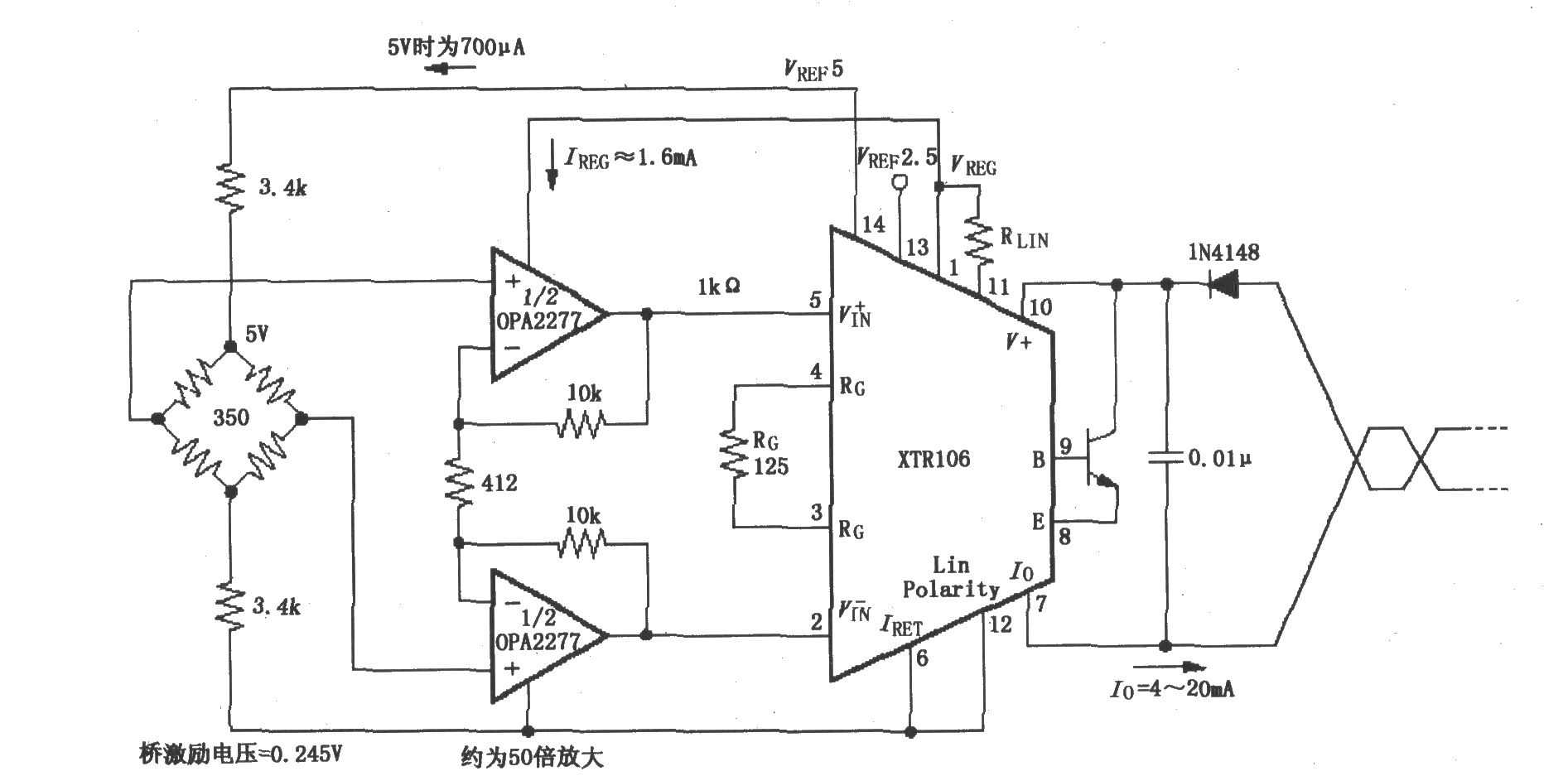 具有50倍预放大的电桥电路(XTR106)