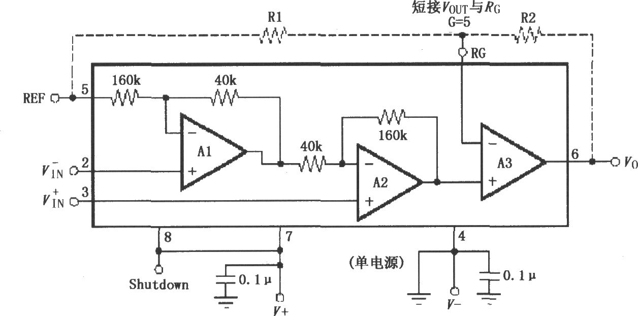 INA321／322的信号和电源的基本连接电路