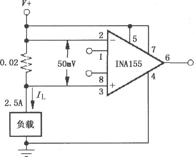 由INA155／156构成用于检测负载电流大小的单电源高端电流监视器