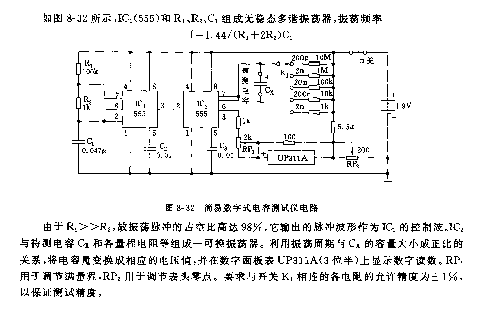 555简易数字式电容测试仪电路