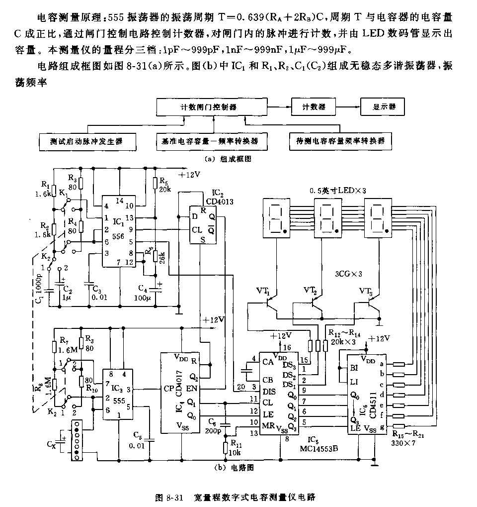 555宽量程数字式电容油量仪电路