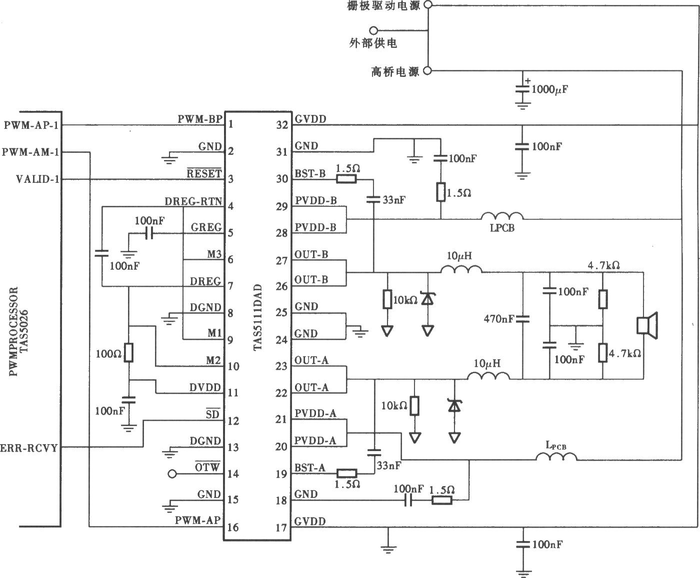 TAS5111型数字功放电路