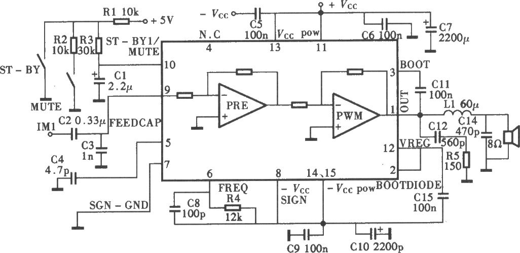 采用TDA8924单片2×120WD类功放电路