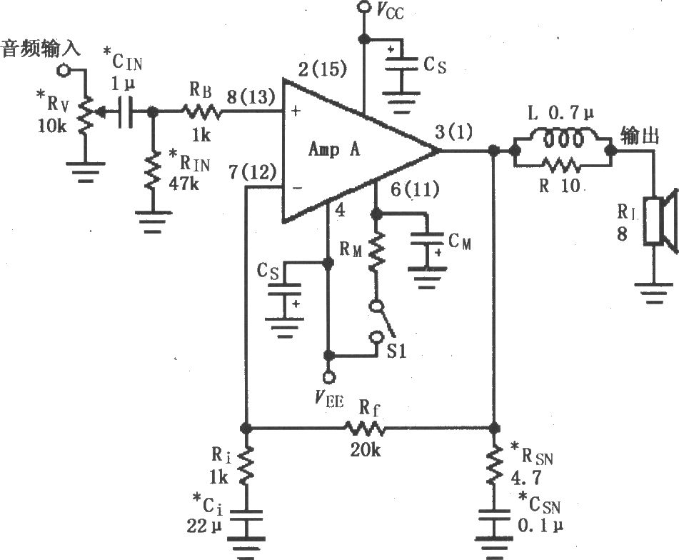 LM4766的辅助音频功率放大电路