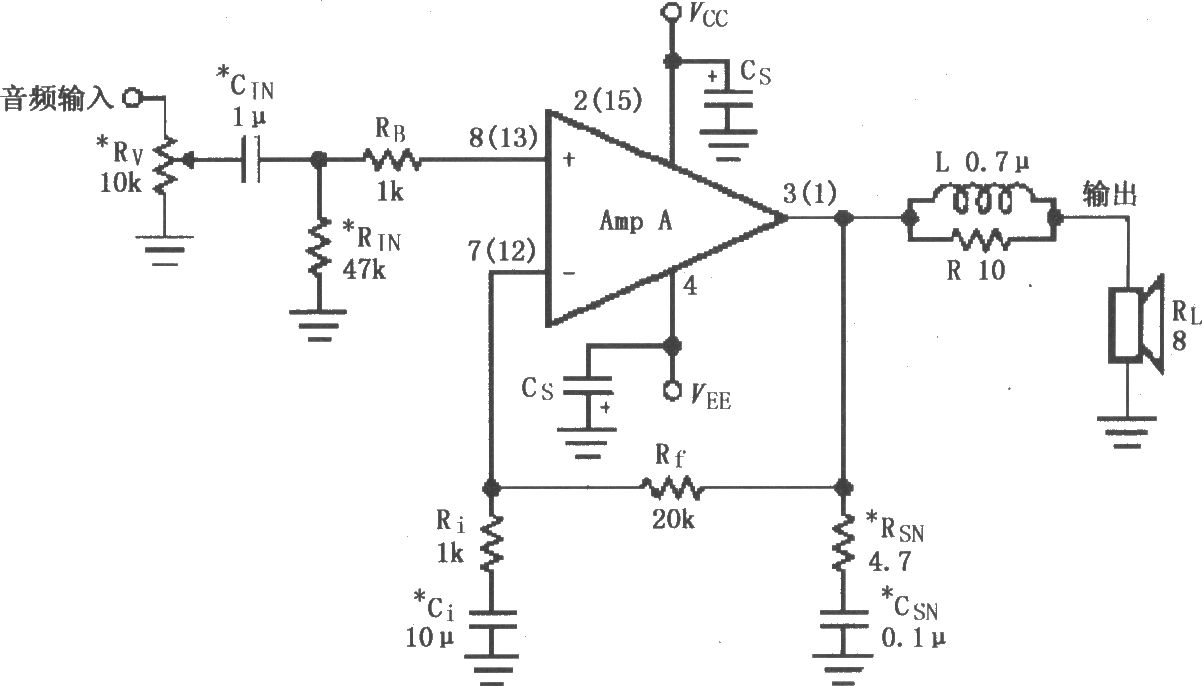 LM4765的辅助音频功率放大电路