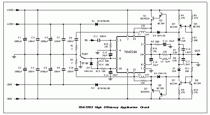 TDA7293高效G类放大器电路