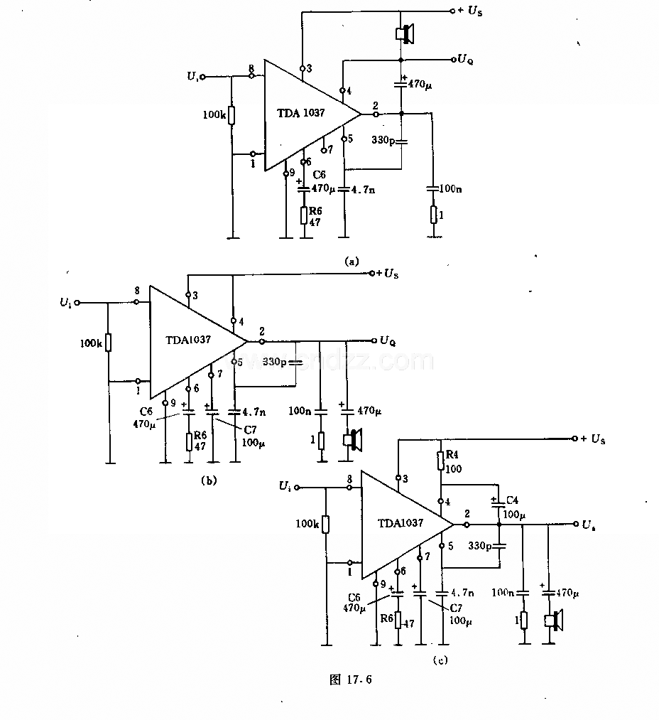 采用TDA 1037的低频集成功率放大器电路
