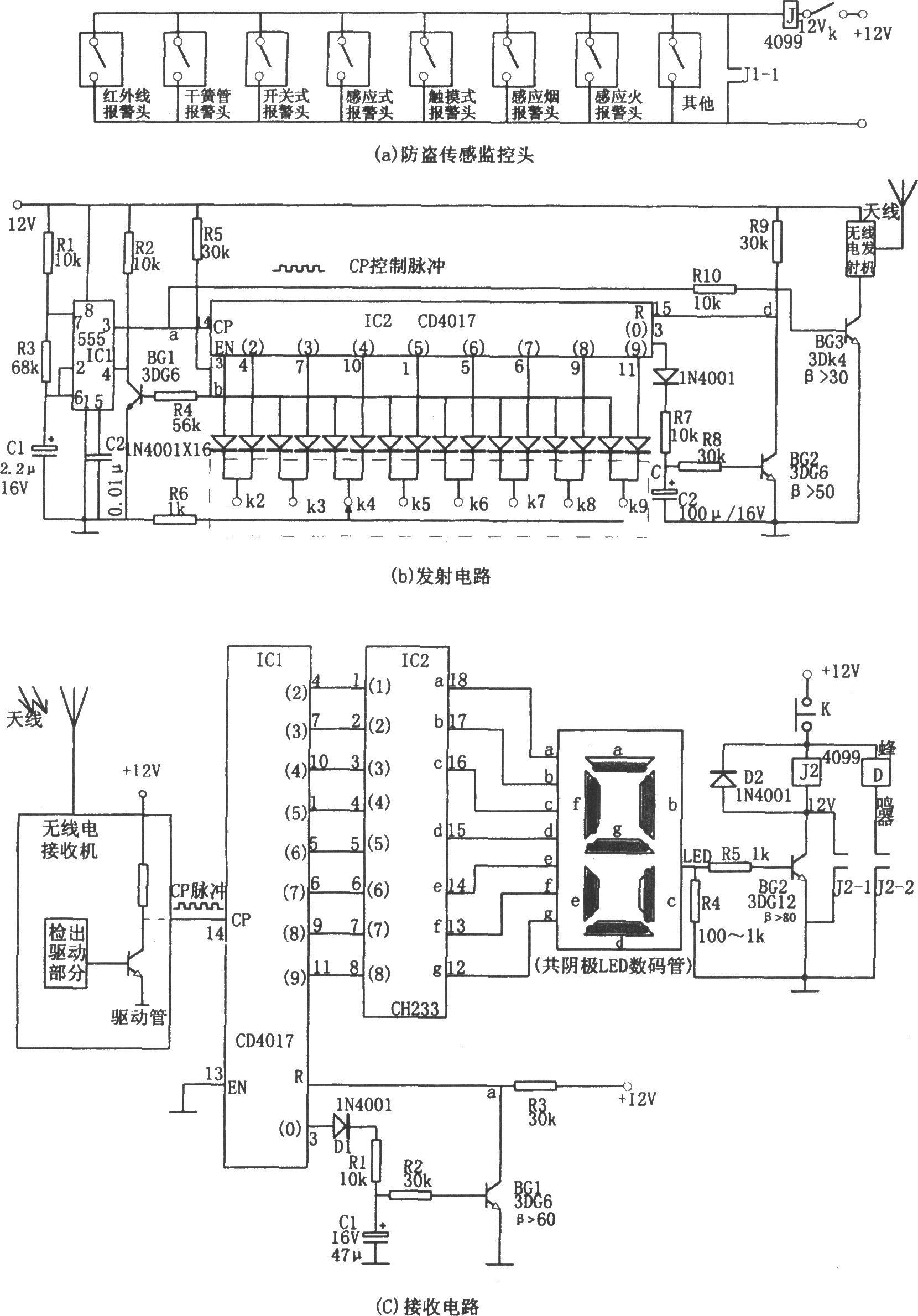 多路防盗无线报警器(CD4017、CH233)