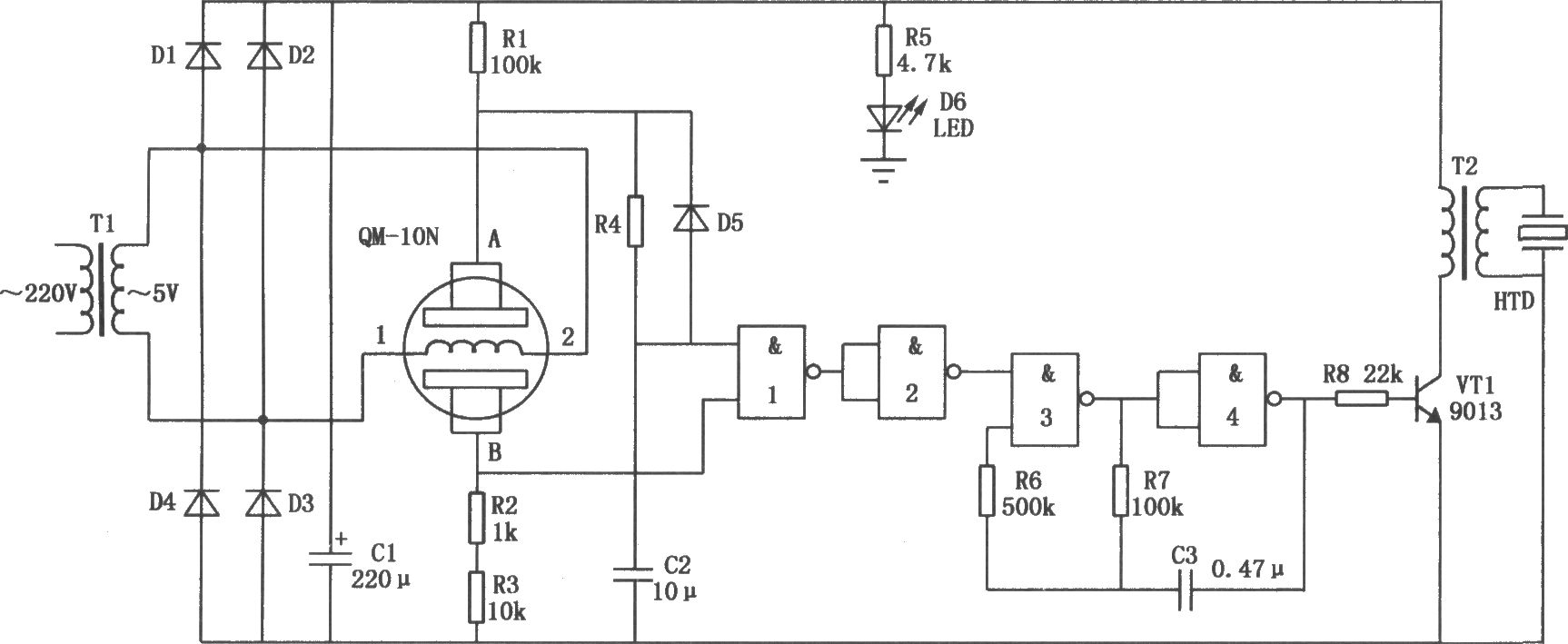 实用煤气泄漏报警器电路(CD4011)