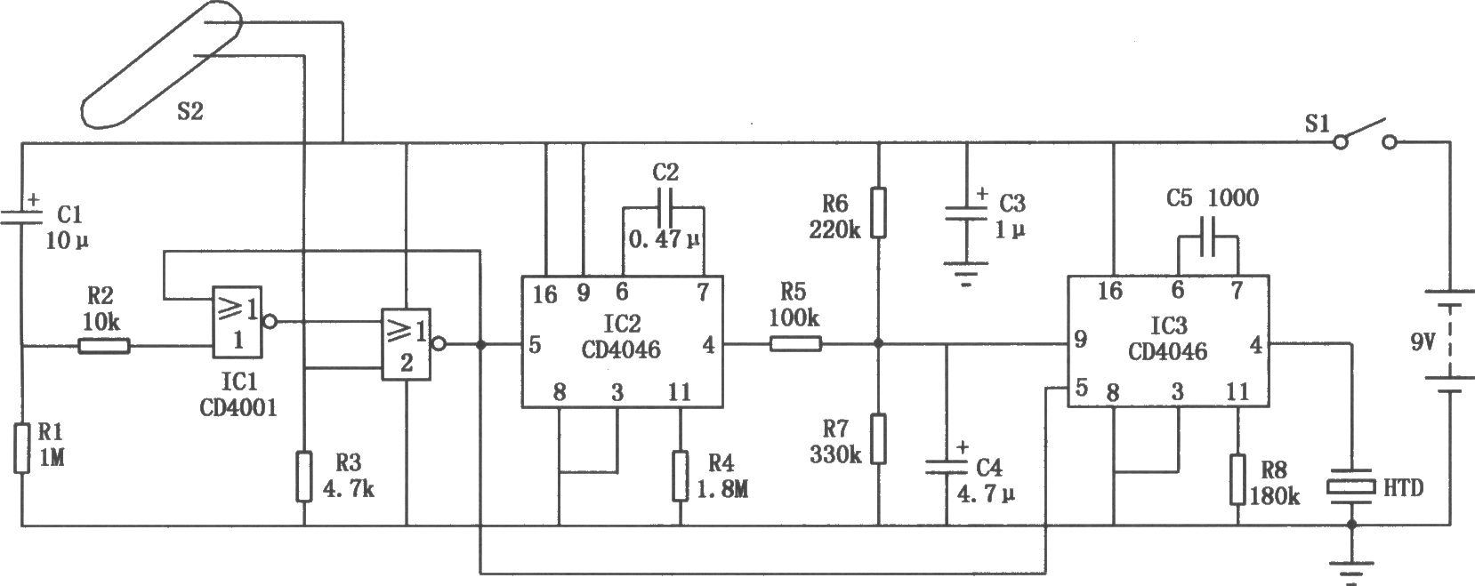 箱包防盗报警器(CD4046)