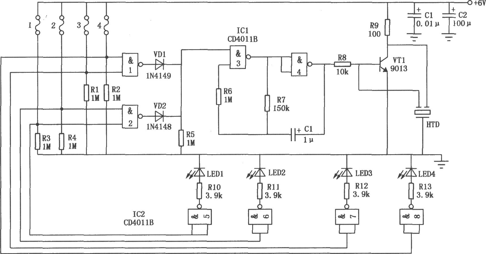 四路防盗报警器(CD4011B)