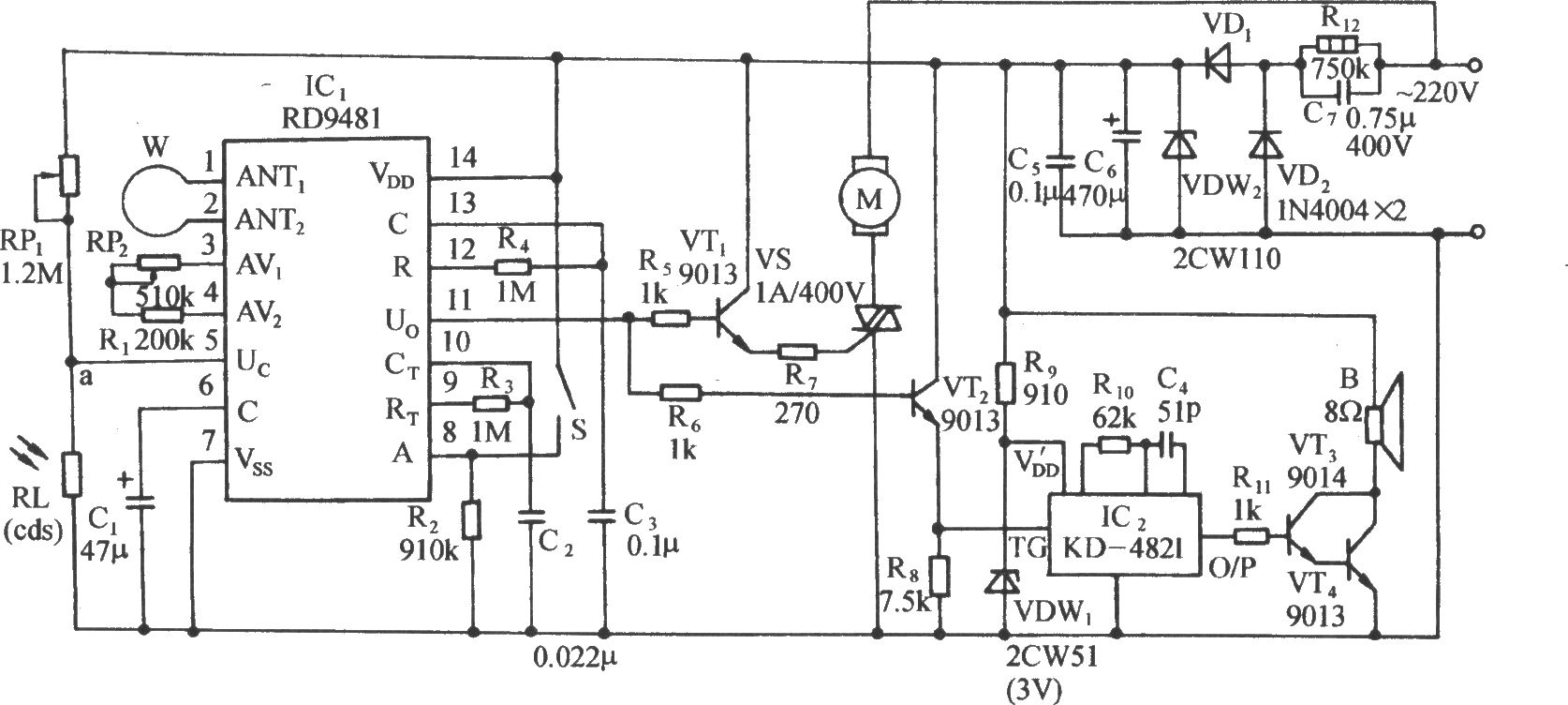 用RD9481多普勒效应传感器的电动机自动启动电路