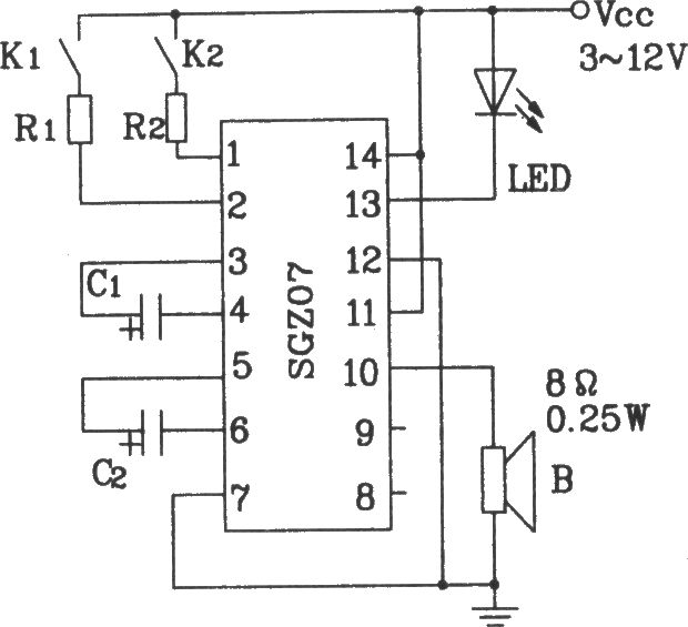 由SGZ07声、光报警集成电路构成控制报警电路