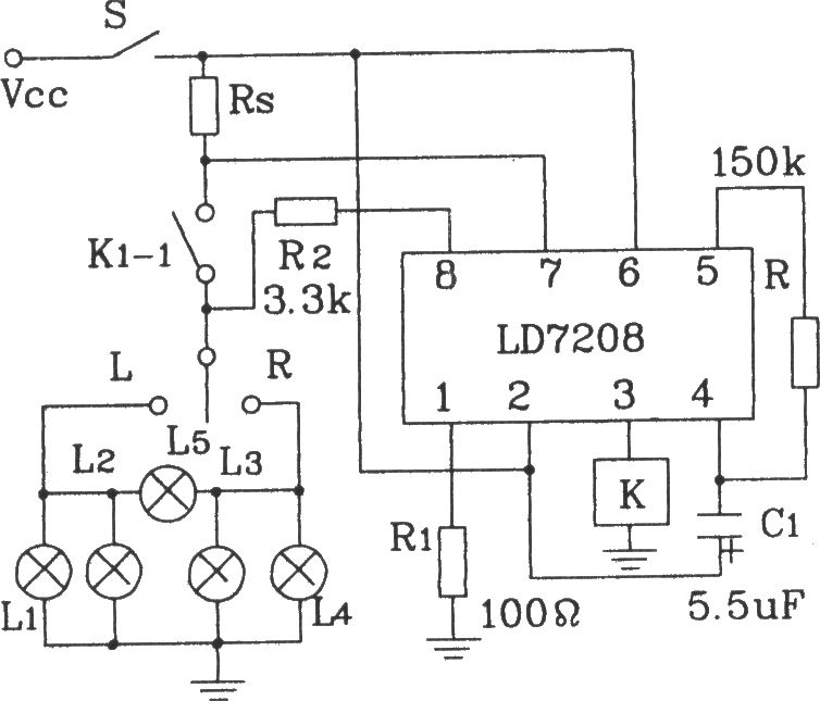 LD7208汽车转弯报警专用集成电路典型应用电路