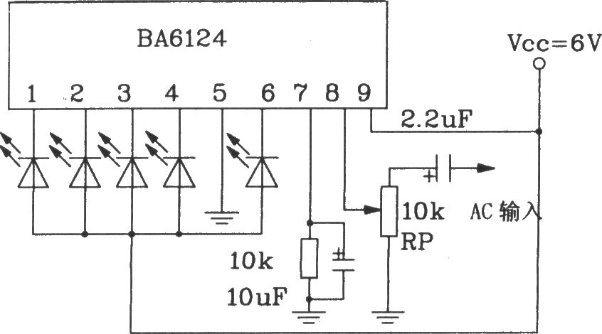 BL6124五位LED电平表驱动集成电路基本应用电路