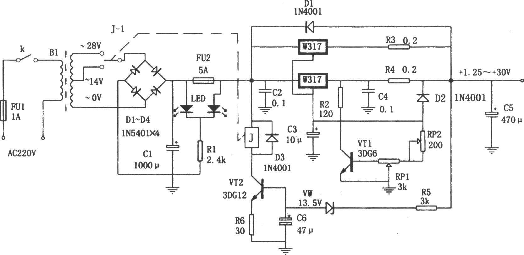 LM317构成的自适应可调稳压电源