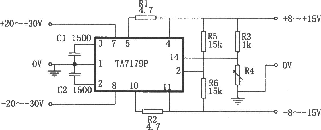 TA7179P构成的对称型同步可调稳压电源