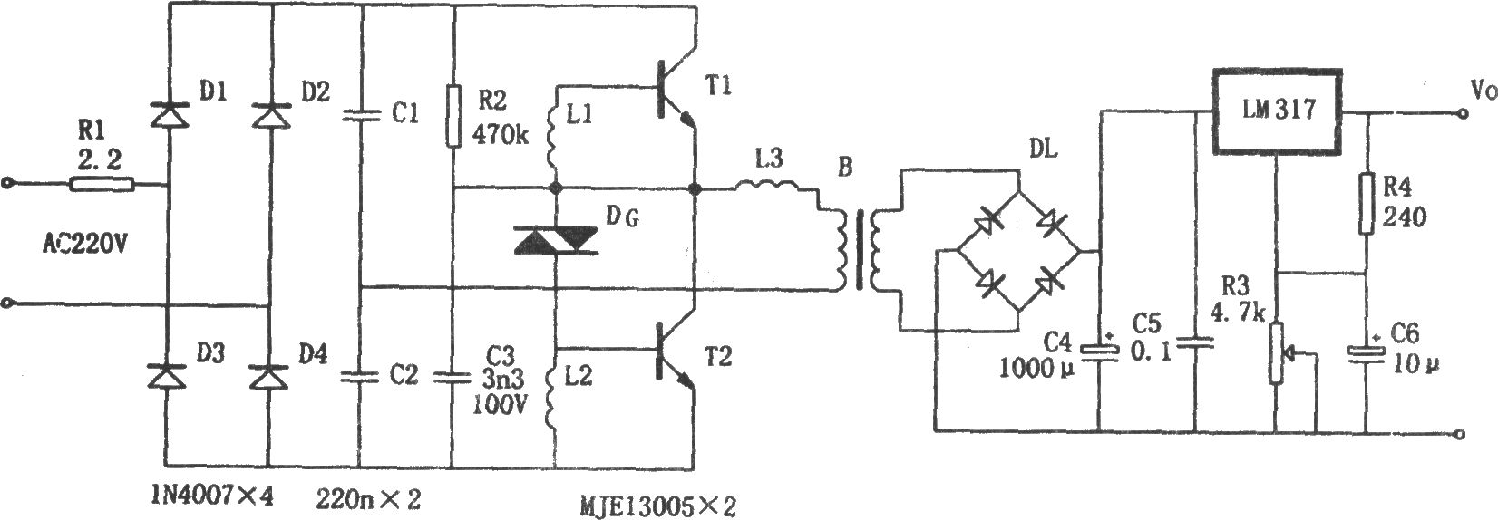 LM317构成的电子变压稳压电源