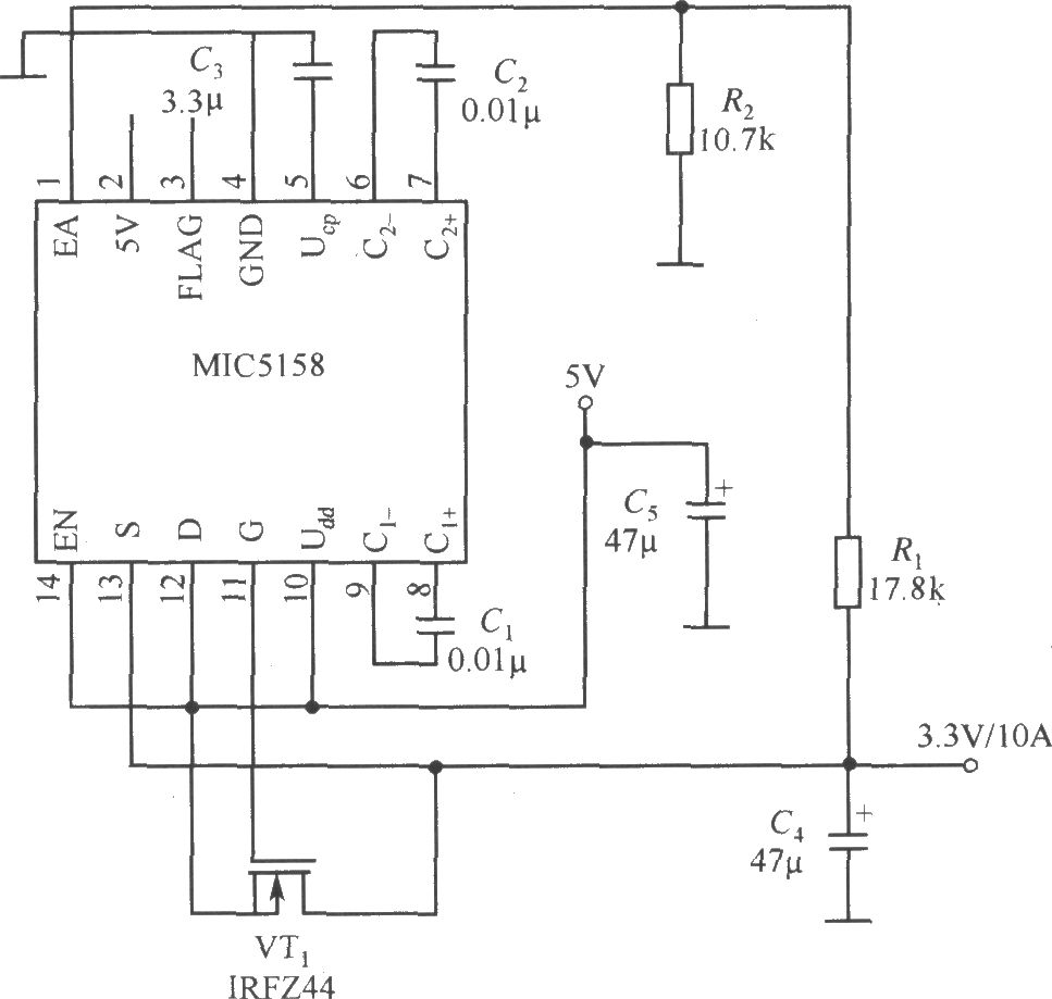 MIC5158构成的输出大电流的线性稳压器电路
