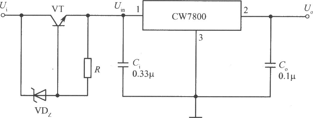 CW7800构成高输入电压的集成稳压电源电路之一