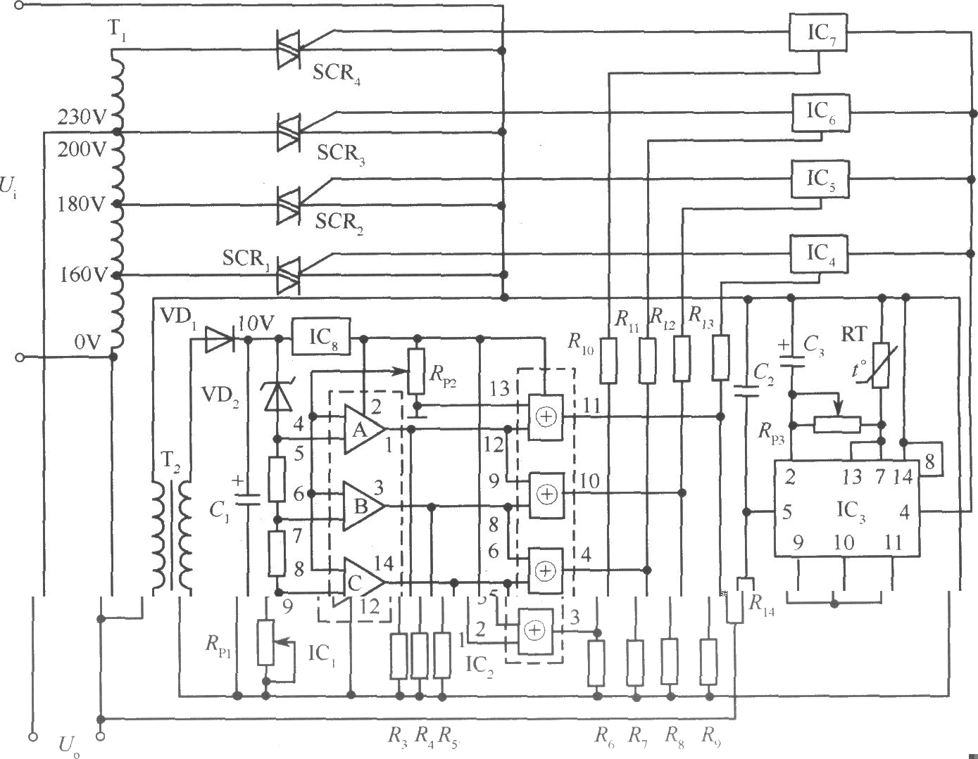 由集成电路和双向可控硅构成的自动调压式稳压电源电路