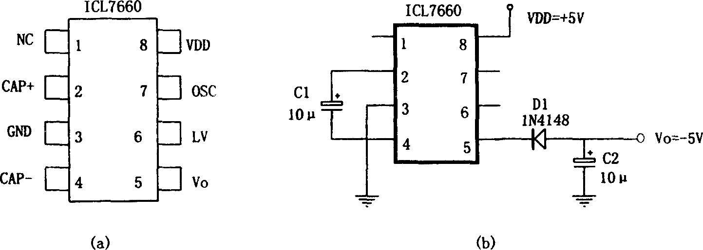 外部只需2只电容即可工作的极性变换电源(ICL7660)