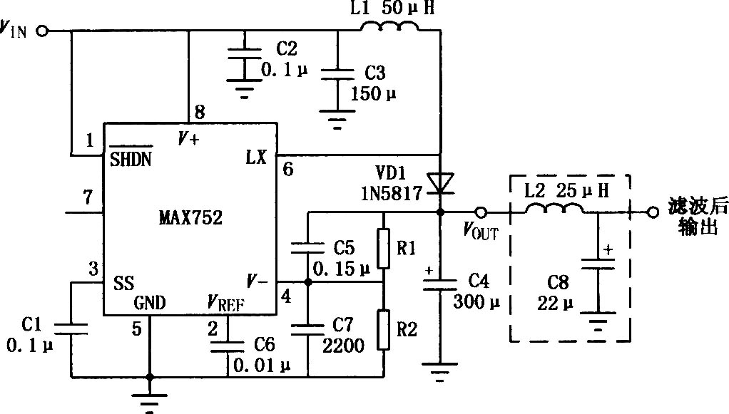 MAX752升压开关型DC-DC变换器的典型应用电路