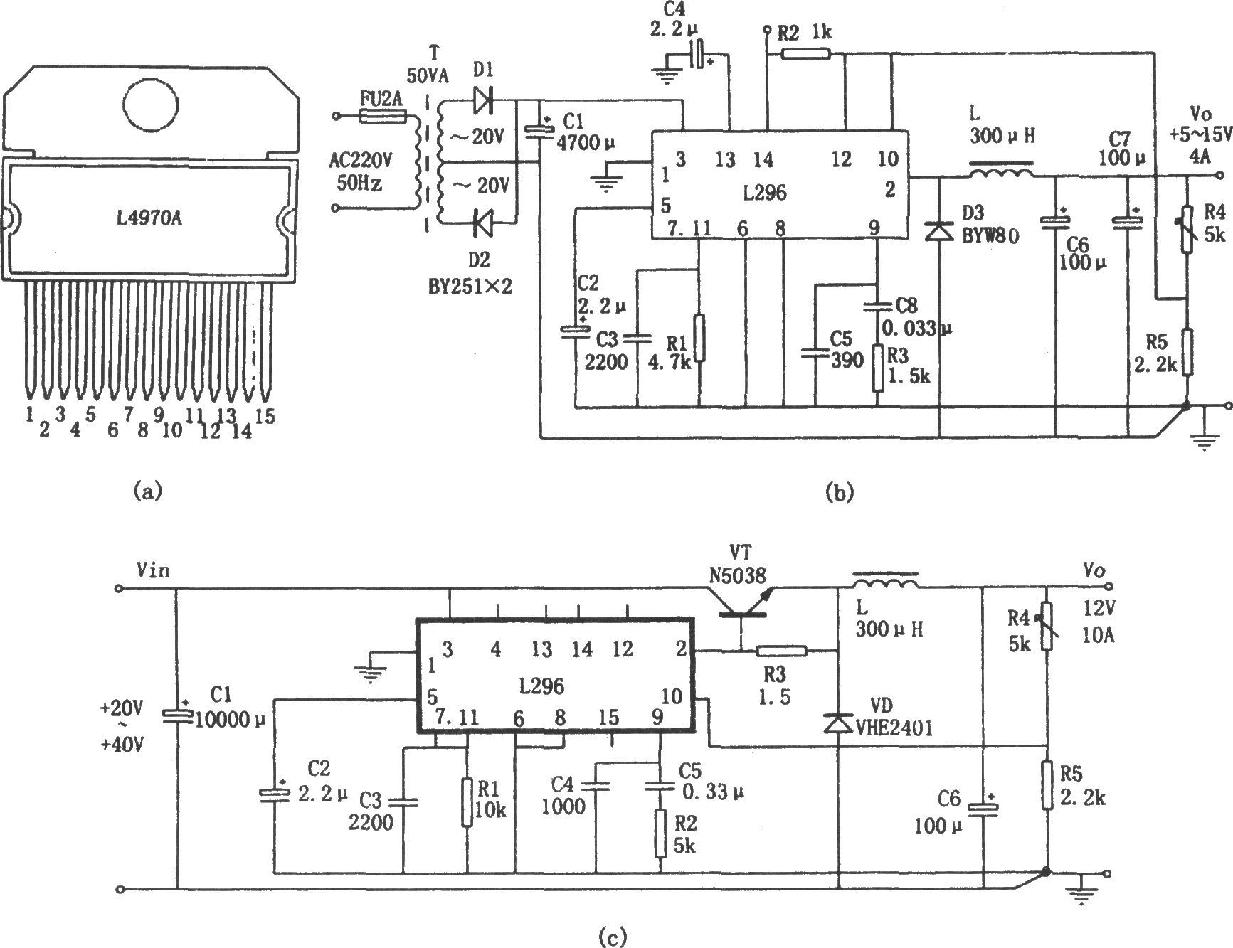 由L296单片大电流开关电源芯片组成的稳压电源