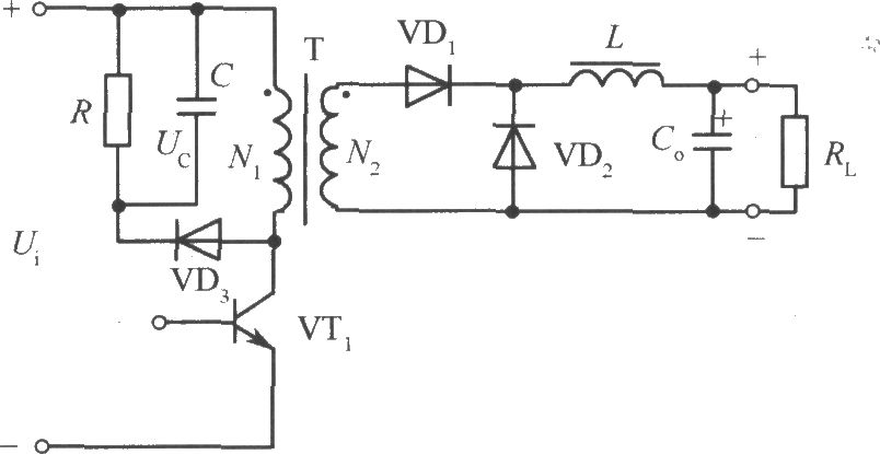 带有RC和二极管钳位电路的单端正激变换器电路
