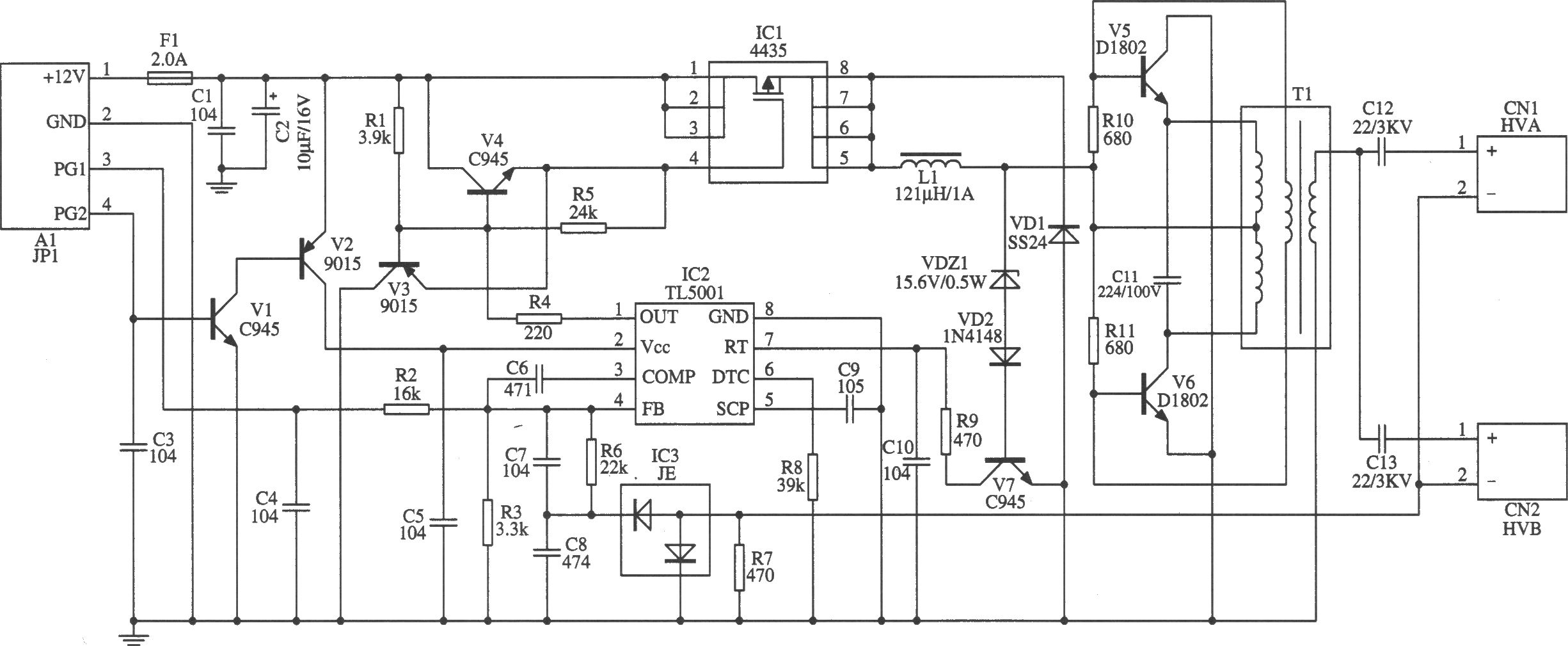 TL5001构成计算机LCD显示器的高压电源的应用电路