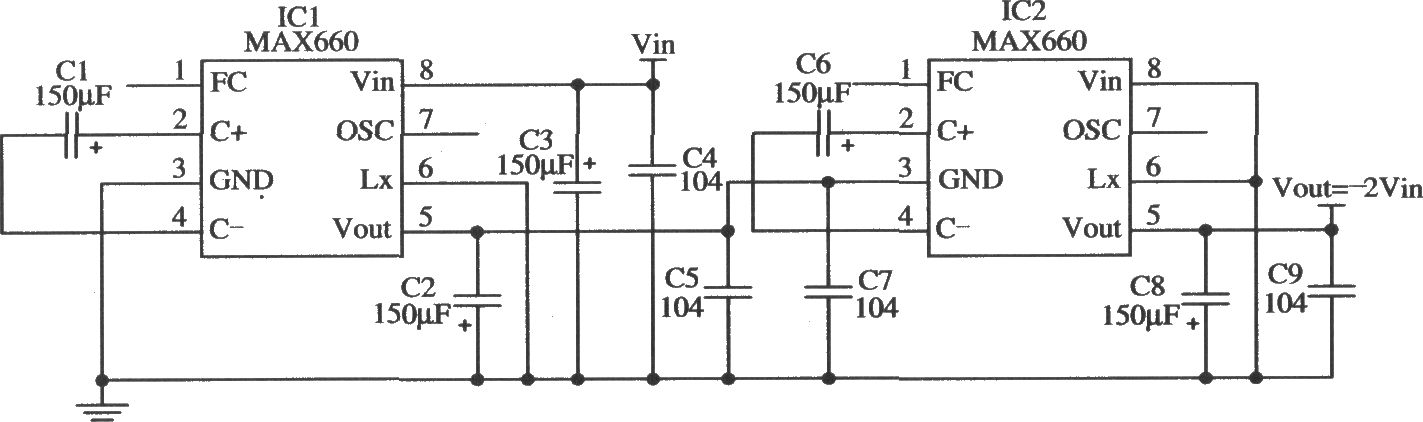 MAX660构成能够输出更大负压的应用电路