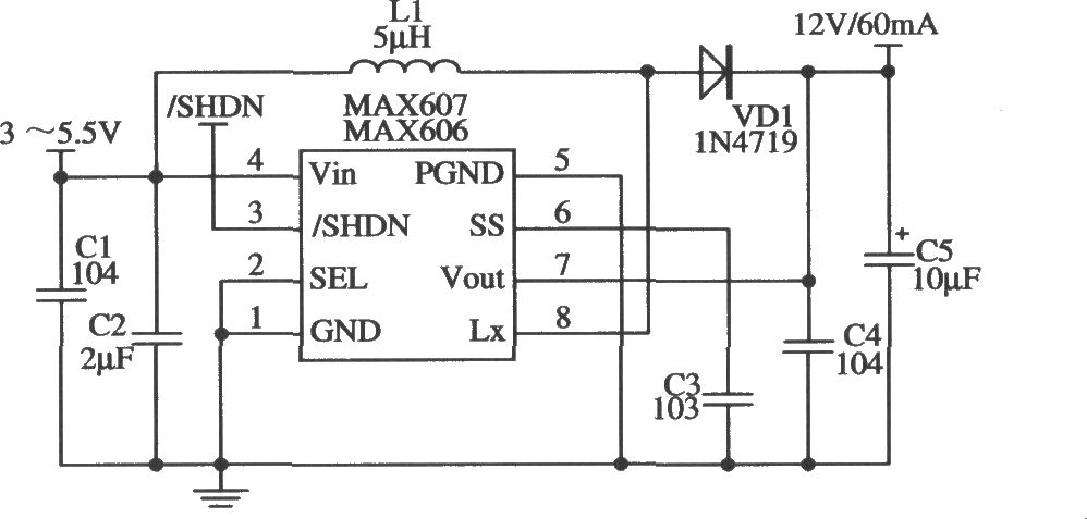 MAX606/MAX607构成l2V输出的应用电路