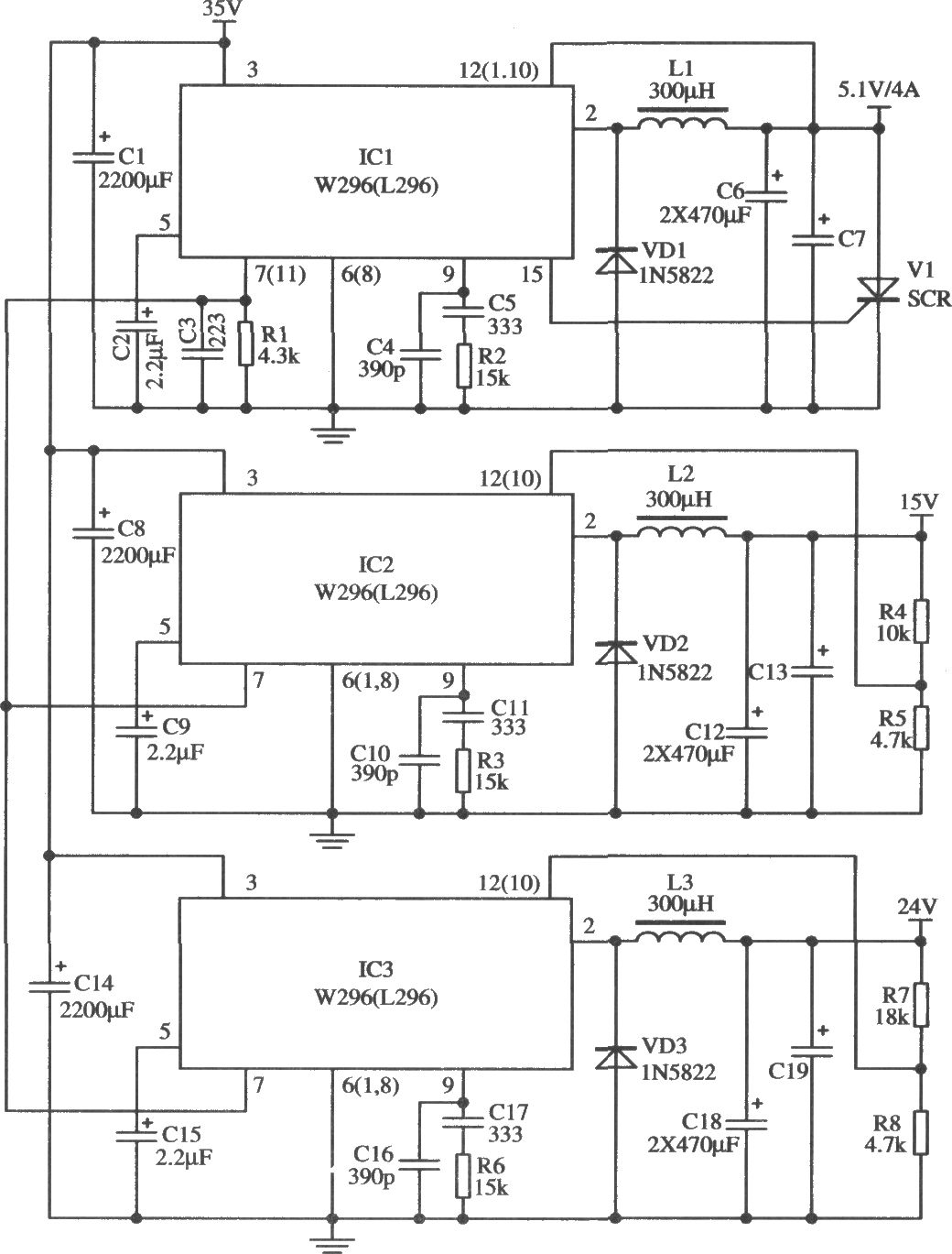 W296同步工作同时提供三路电源的应用