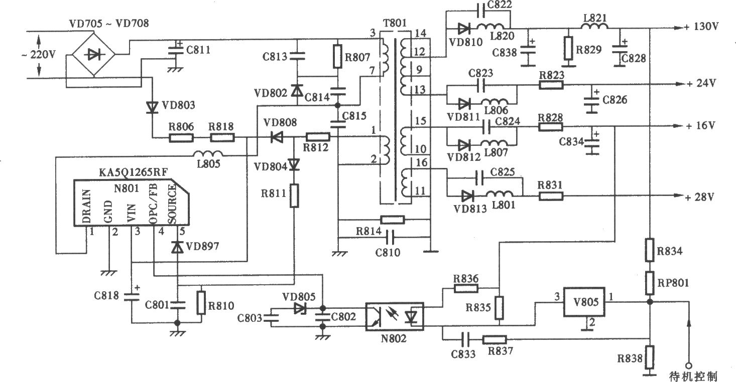 海信TC29118型彩电开关电源(KASQl265RF) 电路