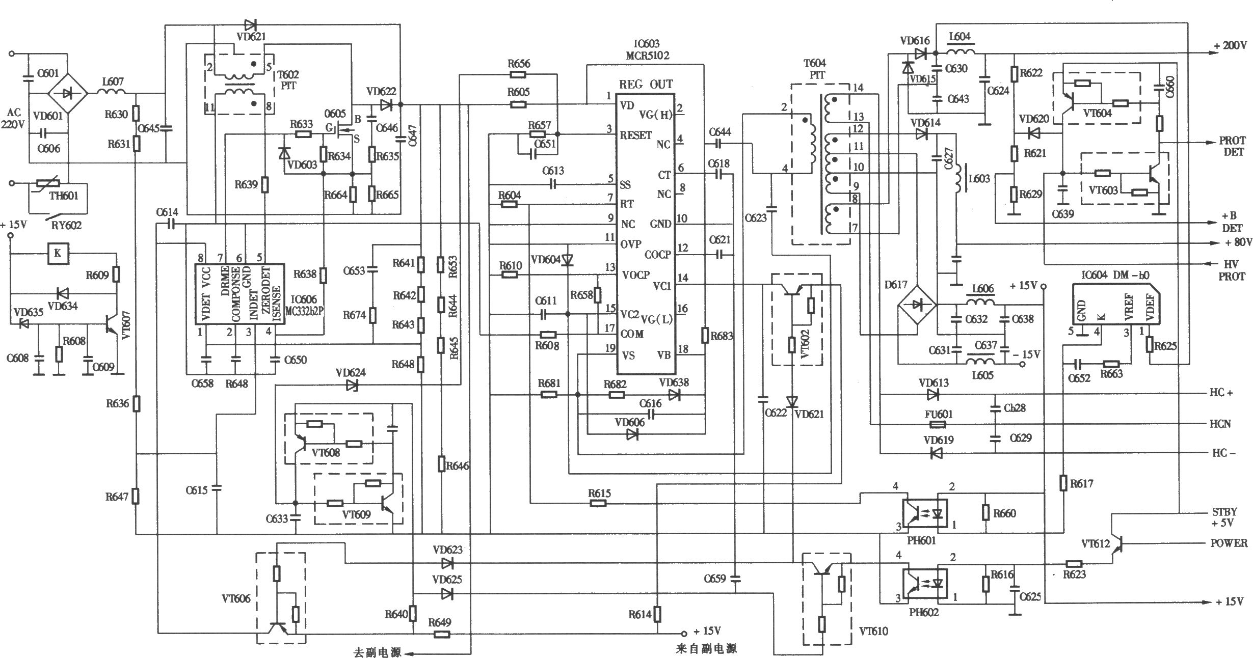 索尼GDM-400PS/F400型彩显开关电源(MC33262p) 电路