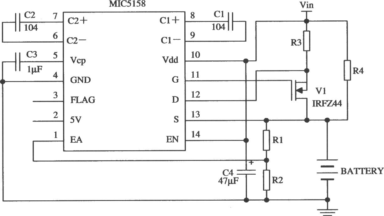 由MIC5158构成的电池充电电路